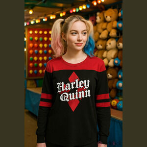 HARLEY Quinn Red & Black Diamond Jersey Sweater Women’s (Sz XL)
